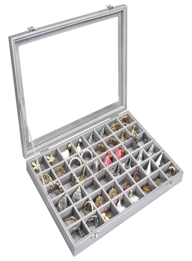 Siveit Jewelry Tray Organizer Box 48 Grid Jewelry Display Organizer Box with Transparent Lid Rings Earrings Necklaces Pendants Display Box Suitable for Women and Girls (48 Grid, Silver Grey) - Image 1