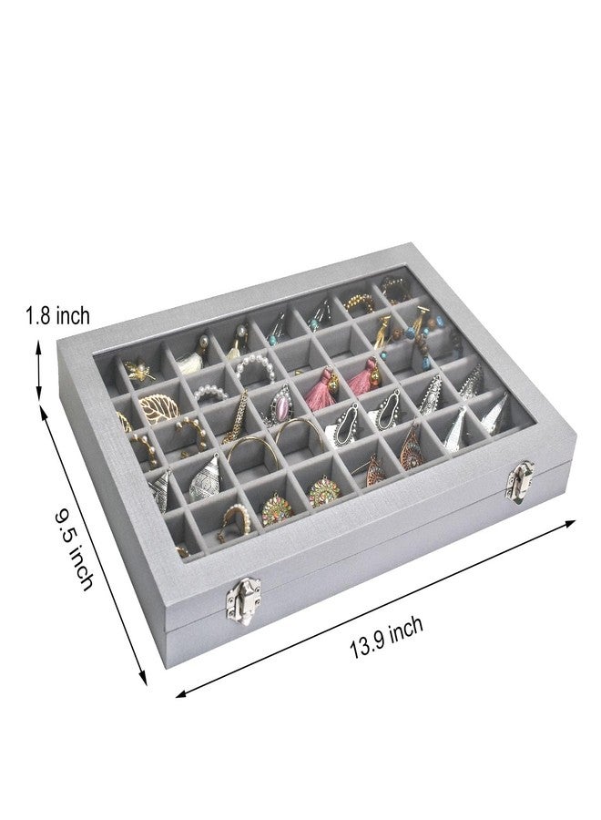 Siveit Jewelry Tray Organizer Box 48 Grid Jewelry Display Organizer Box with Transparent Lid Rings Earrings Necklaces Pendants Display Box Suitable for Women and Girls (48 Grid, Silver Grey) - Image 3