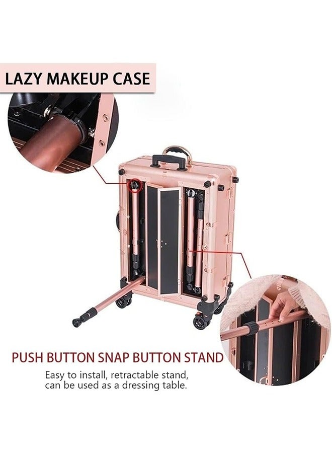 JCB CHIC Professional Makeup Trolley Case, Travel Cosmetics Organizer with Stand & Wheels, Rolling Vanity Train Case with Led Light & Bluetooth Music for Hair, Beauty & Makup Artists (Pink, 24 inch) - Image 4