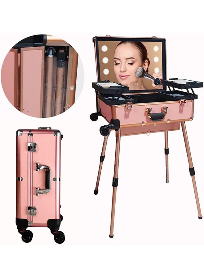 JCB CHIC Professional Makeup Trolley Case, Travel Cosmetics Organizer with Stand & Wheels, Rolling Vanity Train Case with Led Light & Bluetooth Music for Hair, Beauty & Makup Artists (Pink, 24 inch) - Image 3