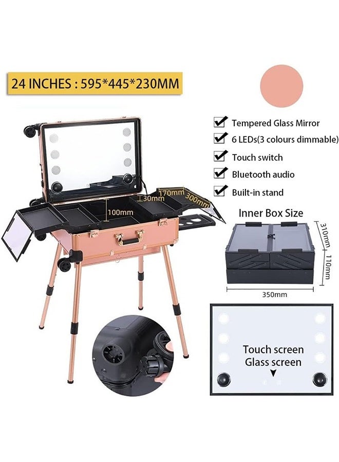 JCB CHIC Professional Makeup Trolley Case, Travel Cosmetics Organizer with Stand & Wheels, Rolling Vanity Train Case with Led Light & Bluetooth Music for Hair, Beauty & Makup Artists (Pink, 24 inch) - Image 2