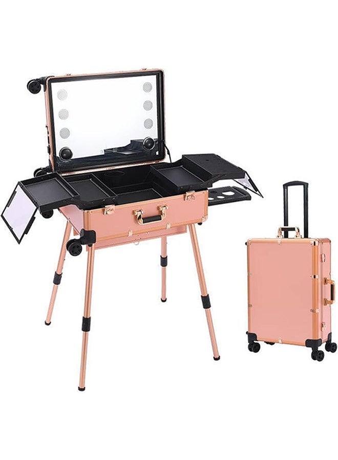 JCB CHIC Professional Makeup Trolley Case, Travel Cosmetics Organizer with Stand & Wheels, Rolling Vanity Train Case with Led Light & Bluetooth Music for Hair, Beauty & Makup Artists (Pink, 24 inch) - Image 1