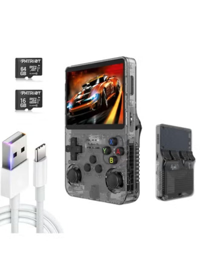 R36S Handheld Retro Gaming Console Linux System with 64G TF Card, Preloaded with 15000+ Games, Retro Video Game Console 3.5-inch IPS Screen (Black 64G)