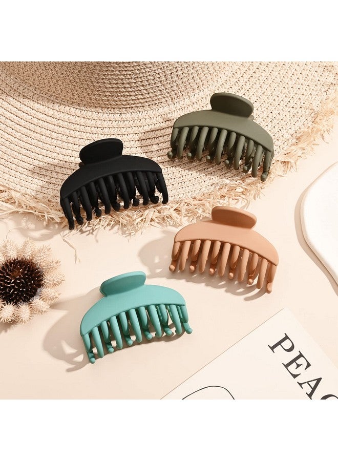 4 Pcs Double Row Teeth Hair Claw Clips 2.5" Medium Hair Clips For Thin Hair Small Matte Clips Short Fine Hair Accessories For Women And Girls -Green Yellow