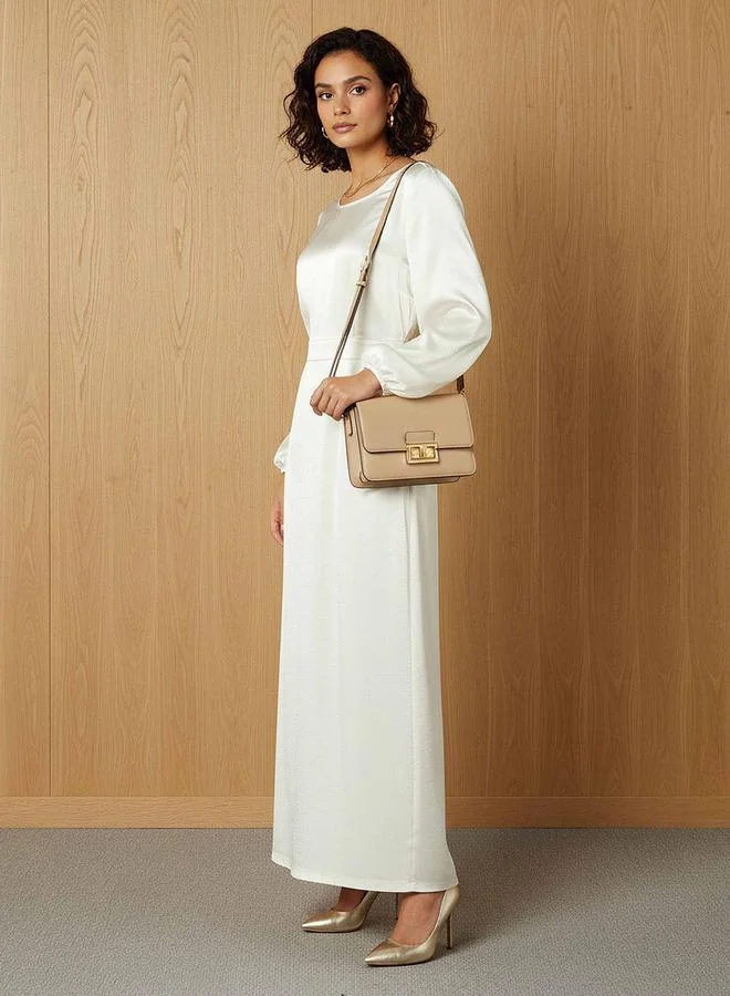 Splash FAV Maxi Satin Evening Dress with Back Slit Detail