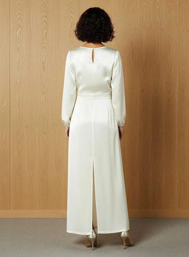 Splash FAV  Maxi Satin Evening Dress with Back Slit Detail for Women | Best Price UAE