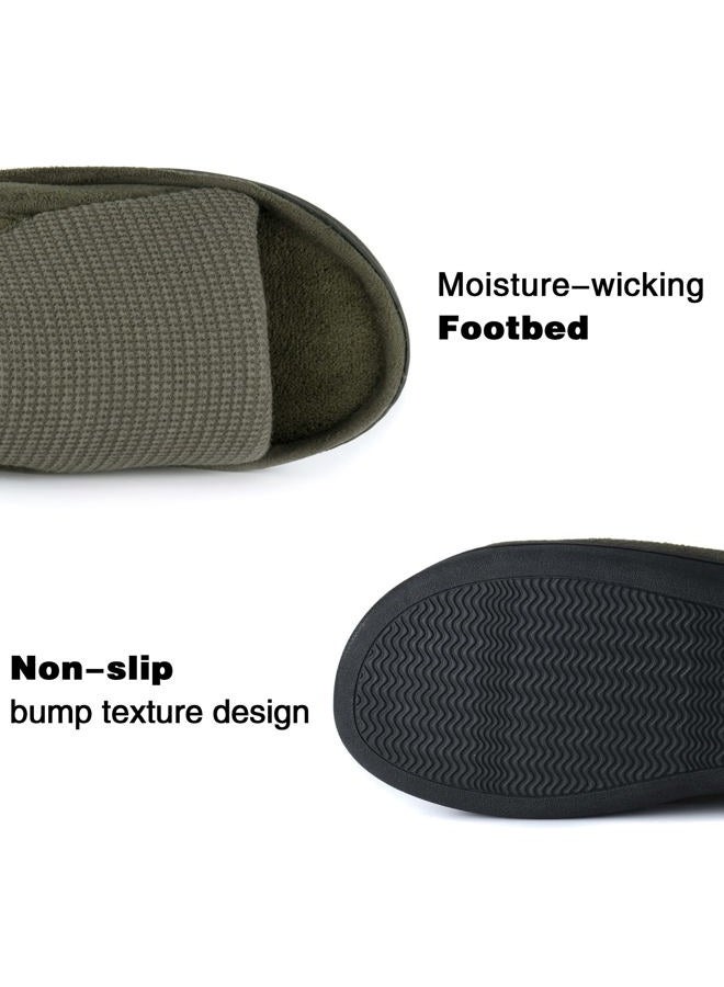 Honalika Cozy Men's Open Toe House Slippers Memory Foam,Comfy Slip On Indoor Slippers for Men Breathable, Non-Slip Soft Bedroom Home Slippers Lightweight, Green, 11-12 - Image 3