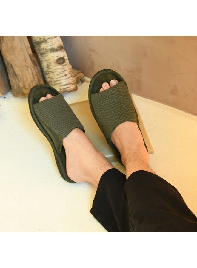 Honalika Cozy Men's Open Toe House Slippers Memory Foam,Comfy Slip On Indoor Slippers for Men Breathable, Non-Slip Soft Bedroom Home Slippers Lightweight, Green, 11-12 - Image 2