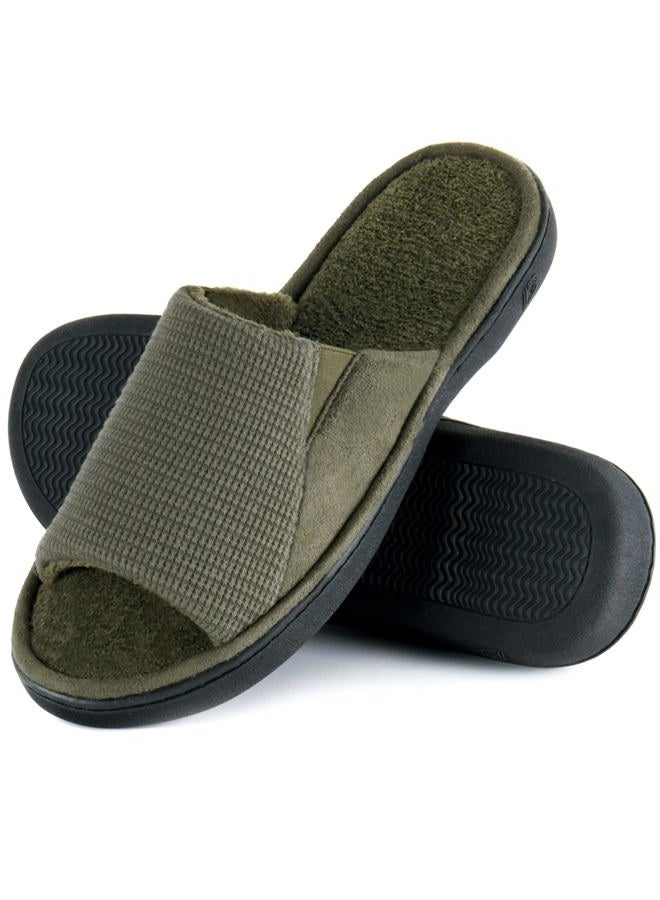 Honalika Cozy Men's Open Toe House Slippers Memory Foam,Comfy Slip On Indoor Slippers for Men Breathable, Non-Slip Soft Bedroom Home Slippers Lightweight, Green, 11-12 - Image 1