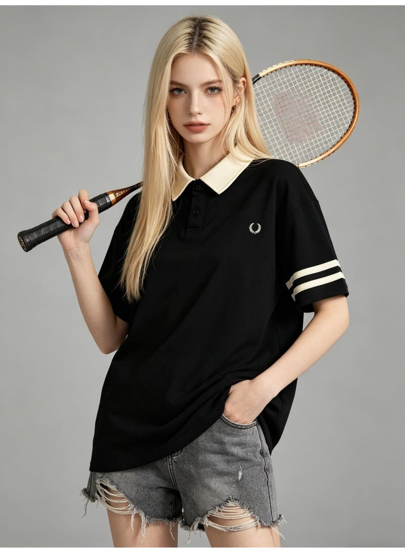فريد بيري Fred Perry wheat ear LOGO contrast lapel Polo shirt for men and women with retro college style short-sleeved T-shirts for couples. - Image 5
