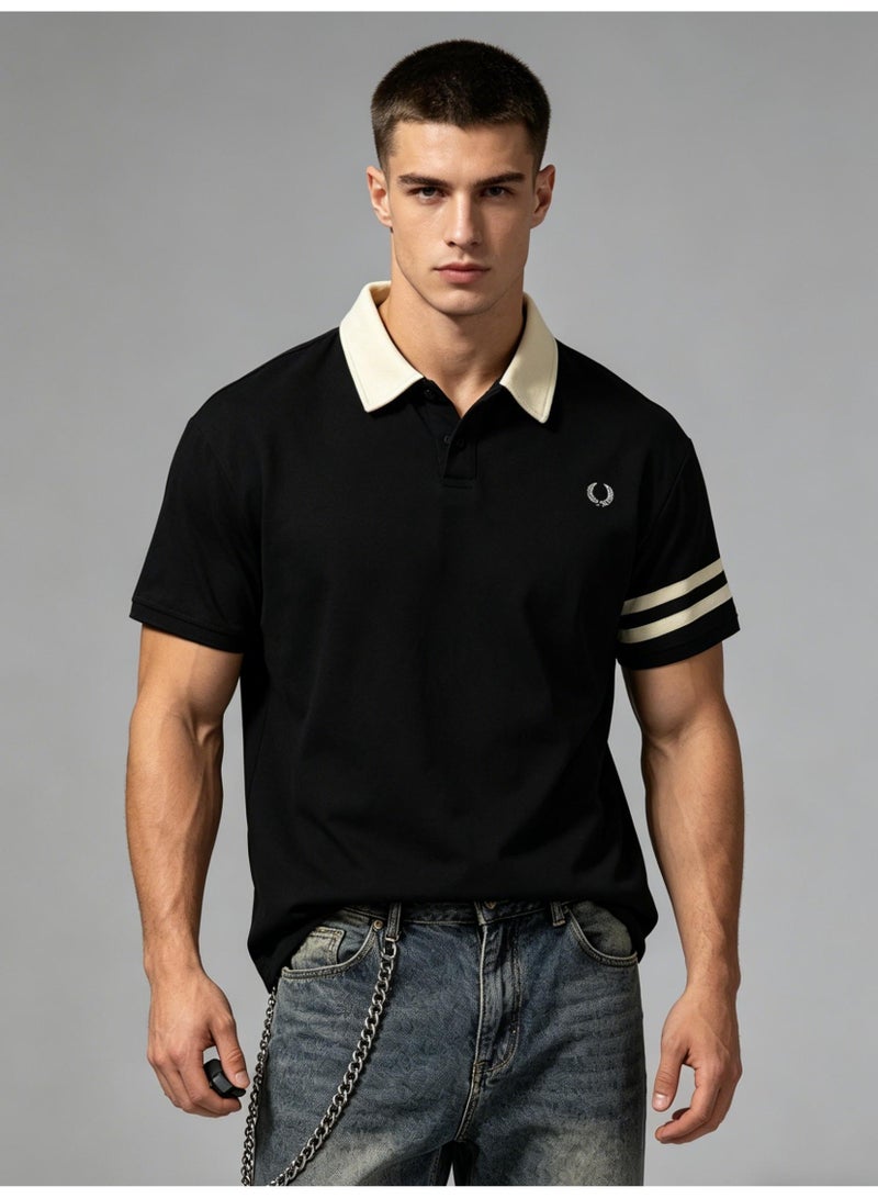 فريد بيري Fred Perry wheat ear LOGO contrast lapel Polo shirt for men and women with retro college style short-sleeved T-shirts for couples. - Image 3