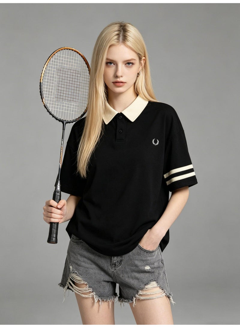 فريد بيري Fred Perry wheat ear LOGO contrast lapel Polo shirt for men and women with retro college style short-sleeved T-shirts for couples. - Image 4