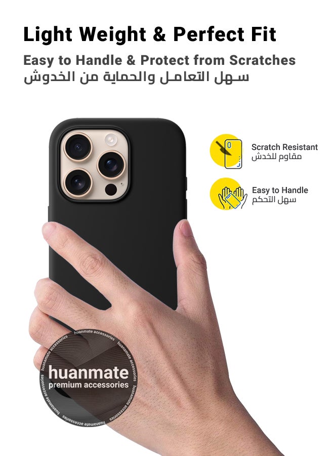 huanmate Apple iPhone 16 Pro Silicone Cover Black - Premium 2.0mm TPU Silicon, Enhanced Camera Protection with Lens Shield, Shockproof & Water-Proof Cover for Apple iPhone 16 Pro - Image 3