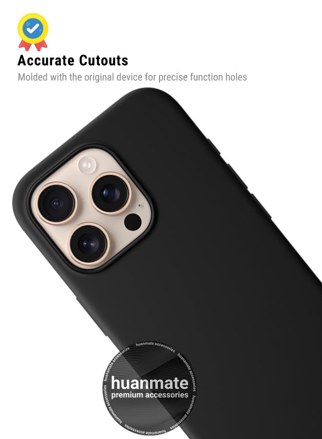 huanmate Apple iPhone 16 Pro Silicone Cover Black - Premium 2.0mm TPU Silicon, Enhanced Camera Protection with Lens Shield, Shockproof & Water-Proof Cover for Apple iPhone 16 Pro - Image 5