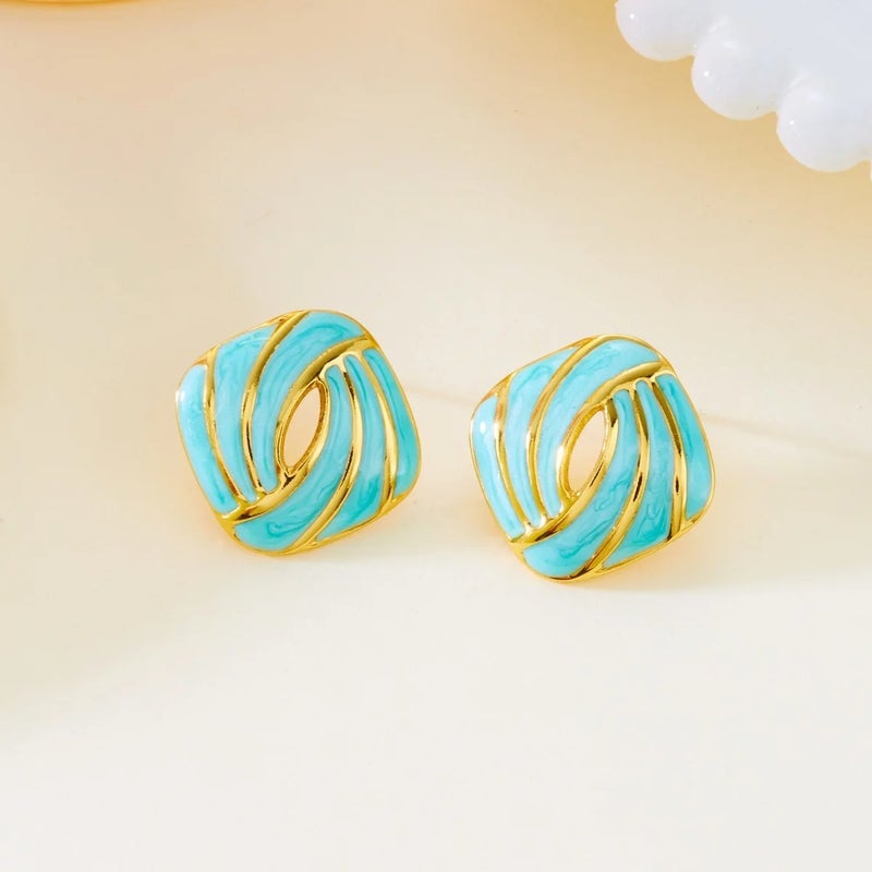 ذا بلاك بيرل اكسسوريز حلق أستانليس ستيل ذهبي × فيروزي - Image 3