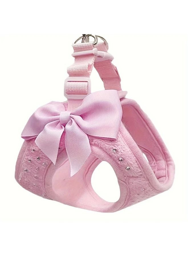 Pink Adjustable Dog Harness Vest With Key Bag And Bow Tie For Small Medium Dogs - Image 2