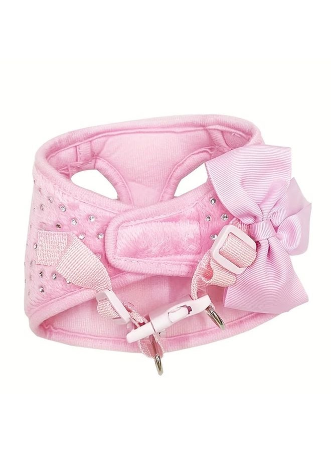 Pink Adjustable Dog Harness Vest With Key Bag And Bow Tie For Small Medium Dogs - Image 3