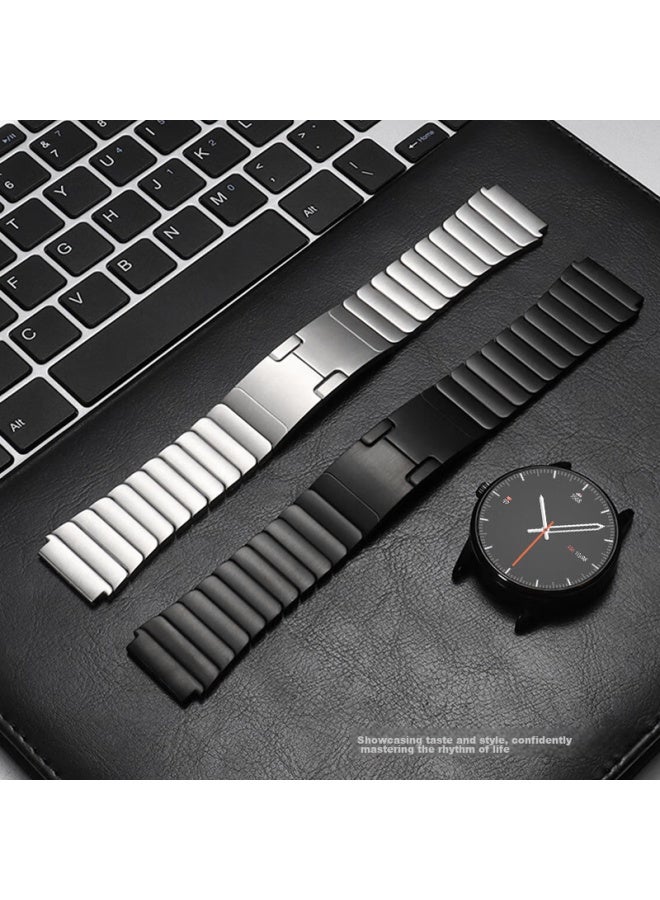 Mssm Compatible Metal Stainless Steel Watch Band For Huawei Watch 3/Gt5/4/3Pro/Honor Magic2/Gs3, Single Bead 316 Steel Strap - Silver 22Mm