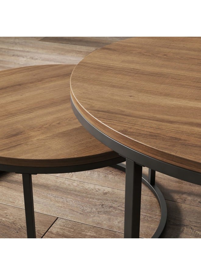 Nathan James Stella Round Modern Nesting Coffee (Set of 2), Stacking Living Room Accent Tables with Tabletops and Matte Metal Frame, Reclaimed Oak/Gunmetal - Image 4