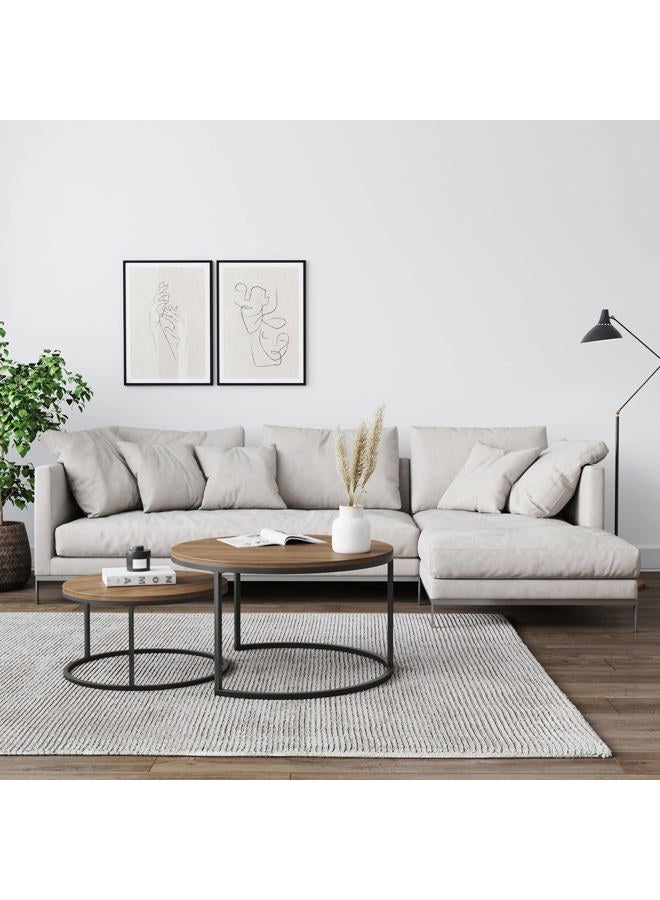 Nathan James Stella Round Modern Nesting Coffee (Set of 2), Stacking Living Room Accent Tables with Tabletops and Matte Metal Frame, Reclaimed Oak/Gunmetal - Image 2