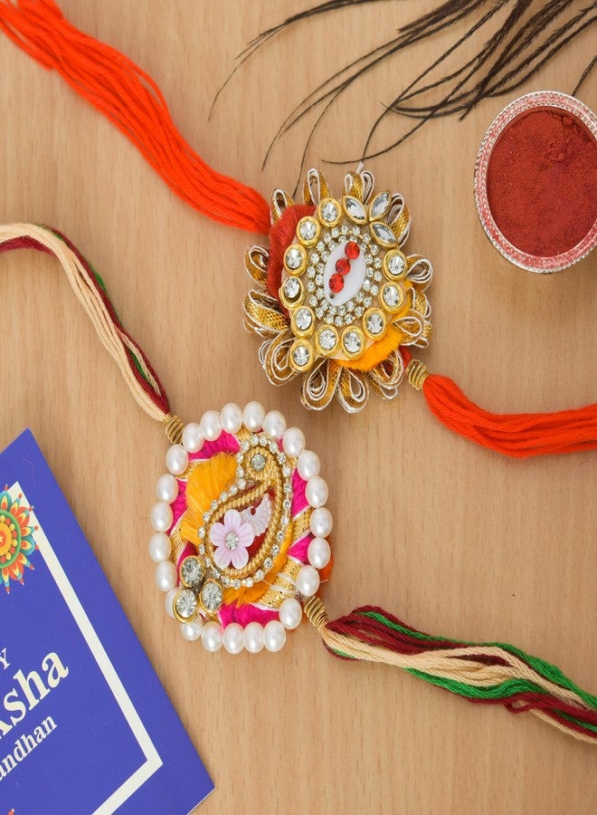 PrideKraft Bhaiya Bhabhi Pair Rakhi Designer Rakhi combo | Roli Tilak Pack | Rakhi For Brother and Bhabhi | Fancy Design Rakhi | Stone Kundan Rakhi | bhaiya bhabhi | didi Jiju rakhi pair (Multicolor) - Image 3