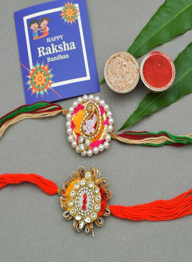 PrideKraft Bhaiya Bhabhi Pair Rakhi Designer Rakhi combo | Roli Tilak Pack | Rakhi For Brother and Bhabhi | Fancy Design Rakhi | Stone Kundan Rakhi | bhaiya bhabhi | didi Jiju rakhi pair (Multicolor) - Image 2