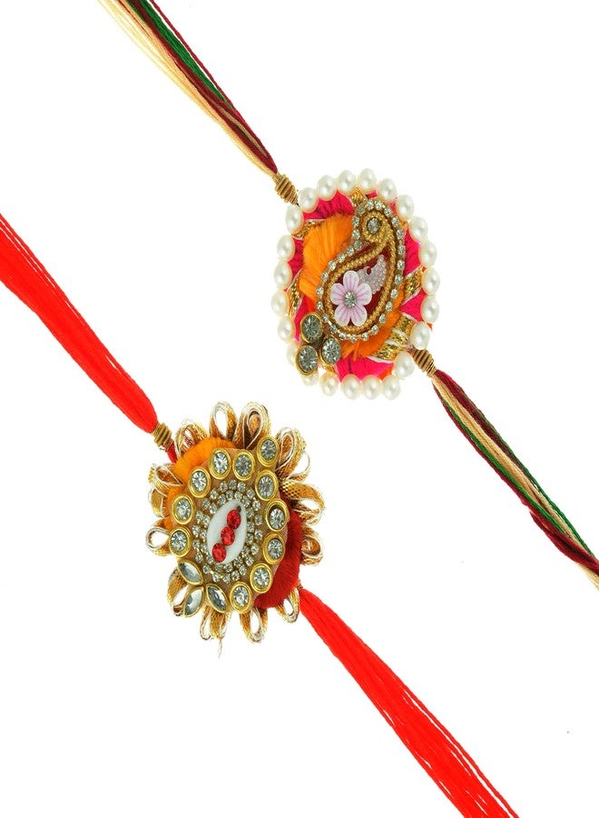 PrideKraft Bhaiya Bhabhi Pair Rakhi Designer Rakhi combo | Roli Tilak Pack | Rakhi For Brother and Bhabhi | Fancy Design Rakhi | Stone Kundan Rakhi | bhaiya bhabhi | didi Jiju rakhi pair (Multicolor) - Image 1