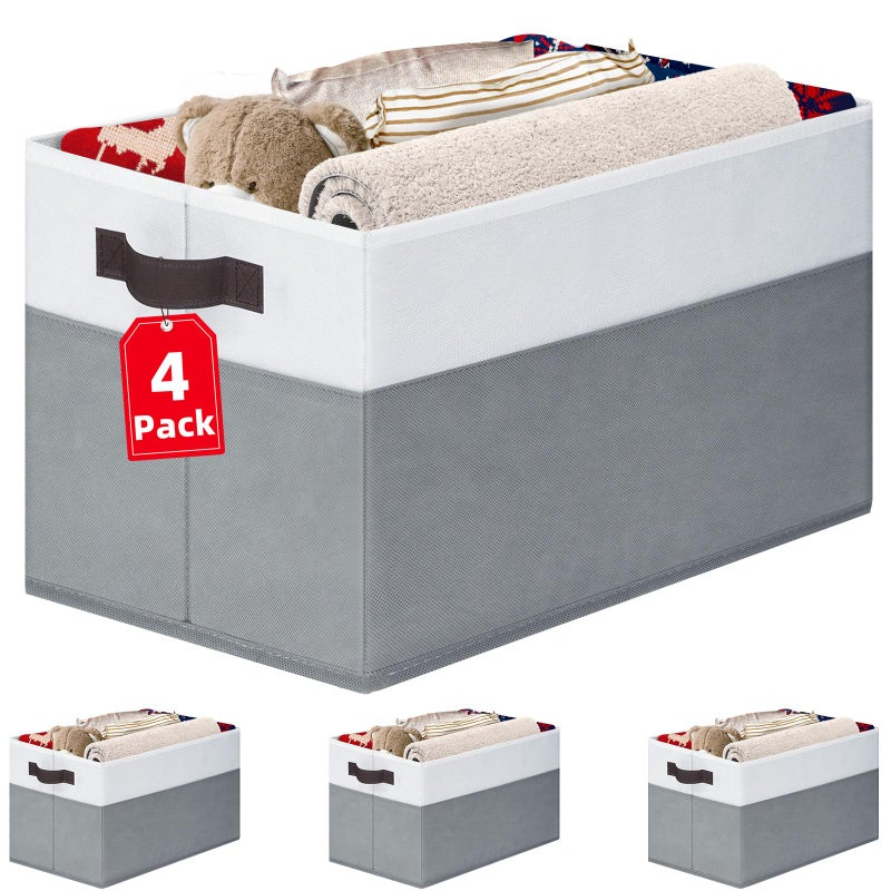 Criusia 4 Pack Large Closet Storage Baskets Bins for Shelves | Fabric Closet Organizers and Storage with Handles Home Organization | Decorative Collapsible Baskets for Organizing Clothes Toy Nursery 14"x10" - Image 1