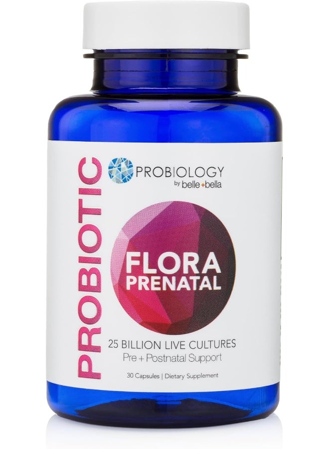 belle+bella Probiology Flora Prenatal Capsules - Dual Action Probiotic & Prebiotic Supplement with Folic Acid for Prenatal & Postnatal Women - Non-GMO, Vegan & Gluten Free - 30 Caps - Image 1