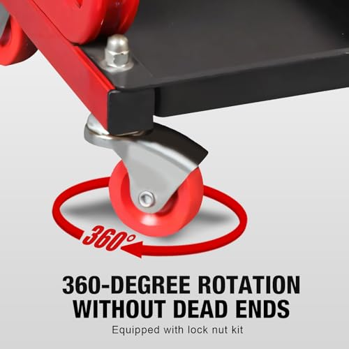Big RED 250lb Red Rolling Automotive Creeper Garage/Shop Seat: Padded Mechanic Stool with Tool Large Tray Suitable for garages, Repair Shops - Image 3