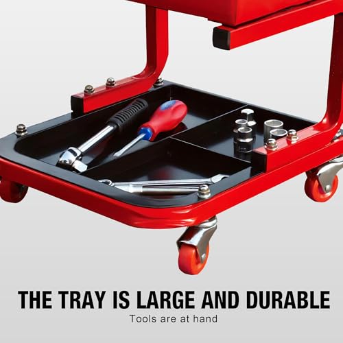Big RED 250lb Red Rolling Automotive Creeper Garage/Shop Seat: Padded Mechanic Stool with Tool Large Tray Suitable for garages, Repair Shops - Image 5
