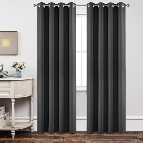 Joydeco Blackout Curtains 72 Inch Length 2 Panels Set Thermal Insulated Long Curtains Drapes 2 Burg Room Darkening Grommet Drapes for Living Room Bedroom Window W52 x L72 Inch Dark Grey