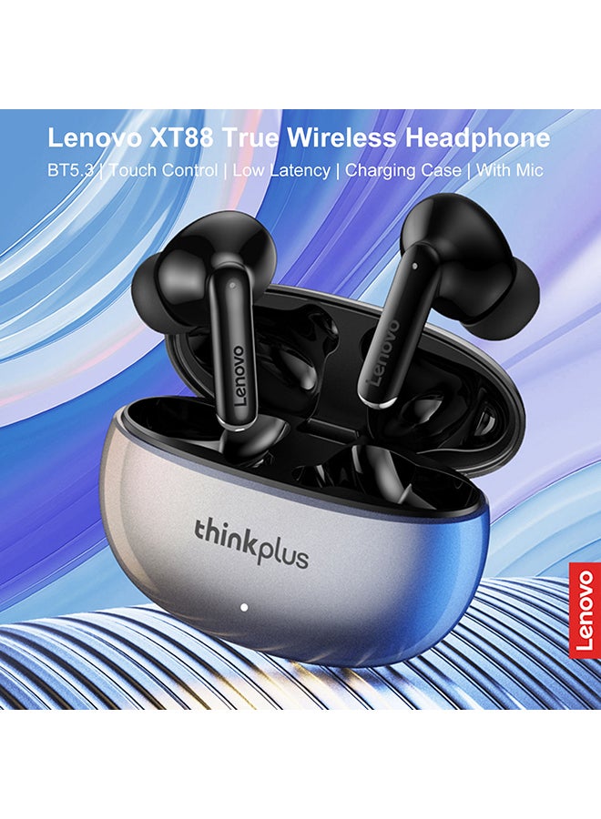 لينوفو سماعات أذن إيربادز XT88 بصوت جهير ستيريو وتدعم تقنية الهاي فاي وبلوتوث 5.3 وتقنية لاسلكية حقيقية وبميكروفون مزدوج وخاصية تقليل الضوضاء وتحكم باللمس أسود - Image 2