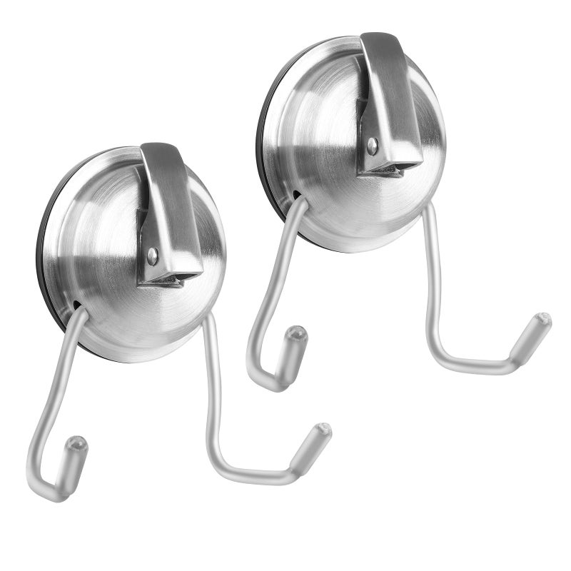 iRomic Stainless Steel Suction Cup Hooks for Shower Bathroom Kitchen Glass Door Mirror Tile Loofah Towel Coat Bath Robe Hook Holder2PCSBrushed Silver - Image 2
