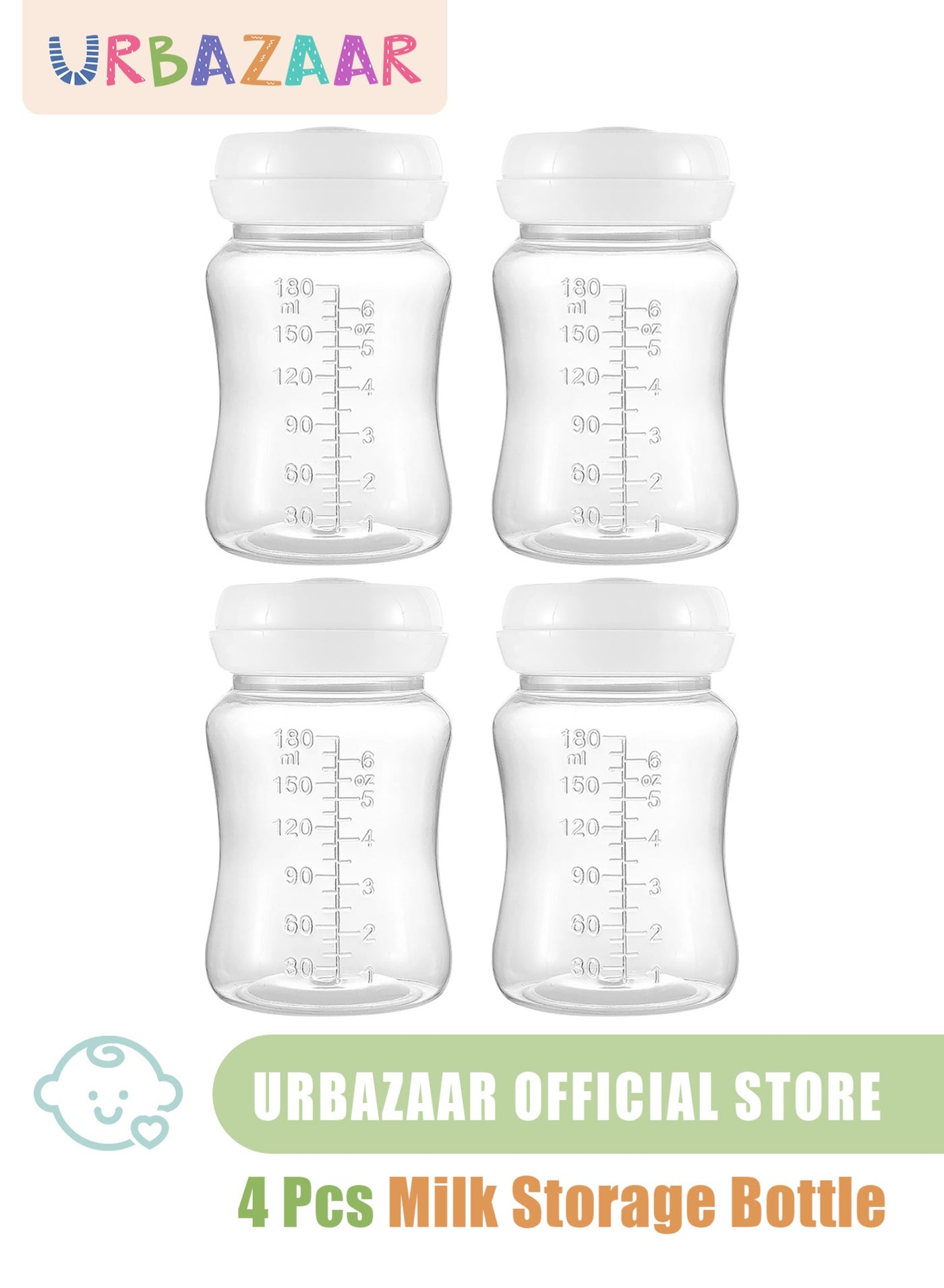 Natural Baby Bottle, 6oz/180ml Wide-Neck Breast Milk Container, Breastmilk Storage Bottle for Fridge, BPA Free Milk Collection Bottles, Breastfeeding Essential, 4PCS