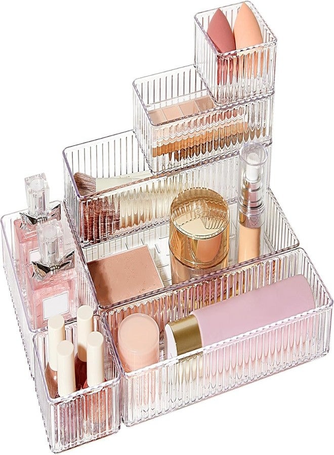 INOVERA (LABEL) Plastic 7 Pieces Stackable Makeup Cosmetics Drawer Organizer Tray - Cosmetic Containers Box for Dressing Table (Transparent) - Image 1