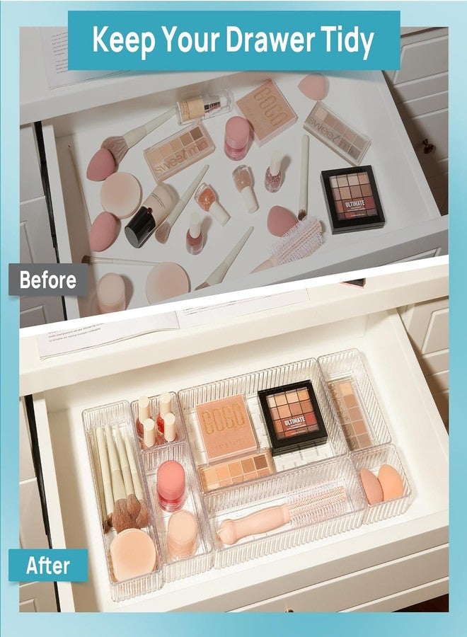 INOVERA (LABEL) Plastic 7 Pieces Stackable Makeup Cosmetics Drawer Organizer Tray - Cosmetic Containers Box for Dressing Table (Transparent) - Image 4