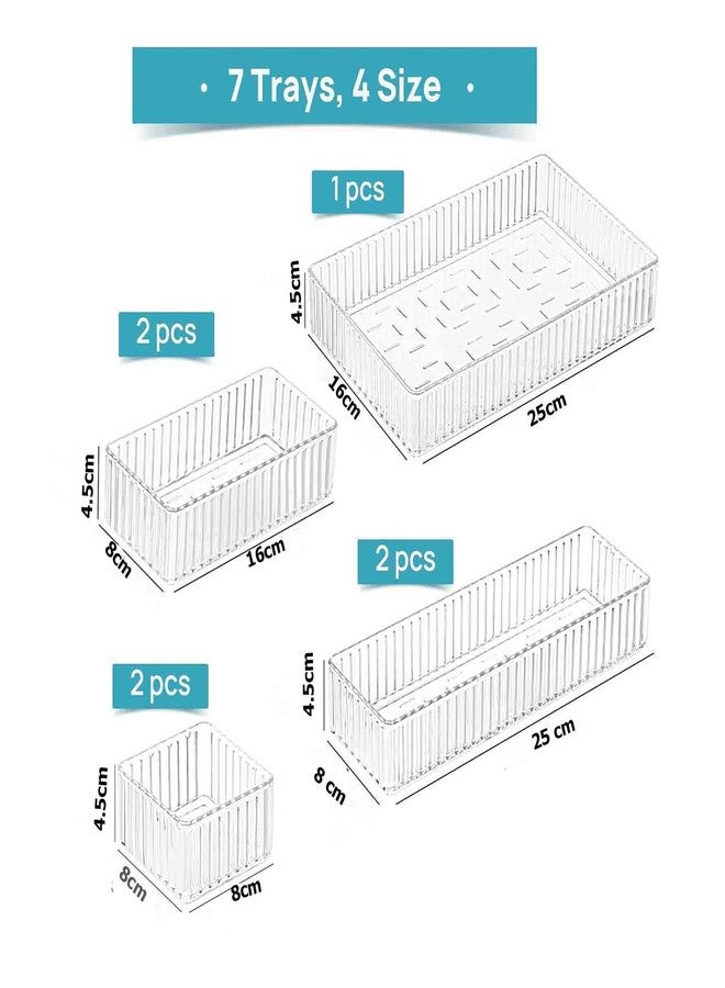 INOVERA (LABEL) Plastic 7 Pieces Stackable Makeup Cosmetics Drawer Organizer Tray - Cosmetic Containers Box for Dressing Table (Transparent) - Image 2