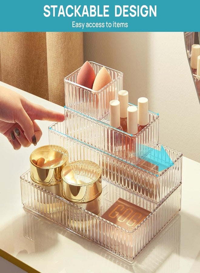 INOVERA (LABEL) Plastic 7 Pieces Stackable Makeup Cosmetics Drawer Organizer Tray - Cosmetic Containers Box for Dressing Table (Transparent) - Image 3
