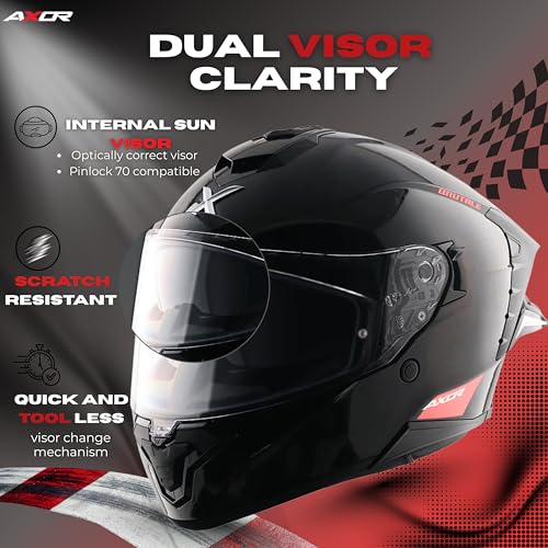 AXOR Brutale Solid Colors Dual Spoiler Helmet – Aerodynamic Full Face Design | Certified (ISI, DOT, ECE) | Premium Safety & Comfort- Black, Size:S - Image 3