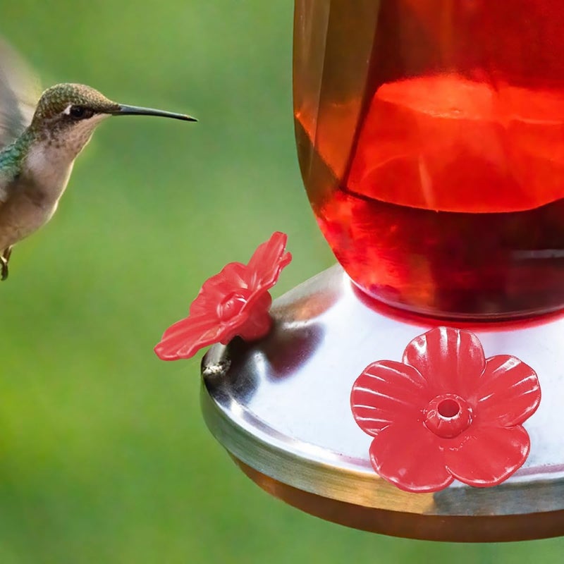 IOUALEY 20 Pack Hummingbird Feeders Replacement Flowers with 5 Pcs Cleaning Brush, Decorative Flower Bird Feeder Replacement Parts Feeding Ports Hummingbird Feeders for Outdoors Hanging Feeder, Red and Yellow - Image 5