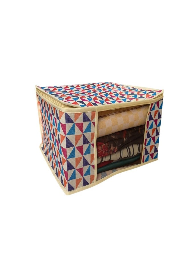 FLUPPY Multicolour Checks Block Design Non Woven Saree Cover with Zip & Transparent Window |Clothes Storage Bag for Sarees, Garments & Clothes | Foldable Wardrobe Storage Cover (10) - Image 1