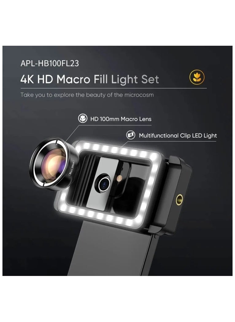 APEXEL APEXEL 4K HD 100mm Macro Lens With LED Fill Light Set for Smartphones  - Image 2