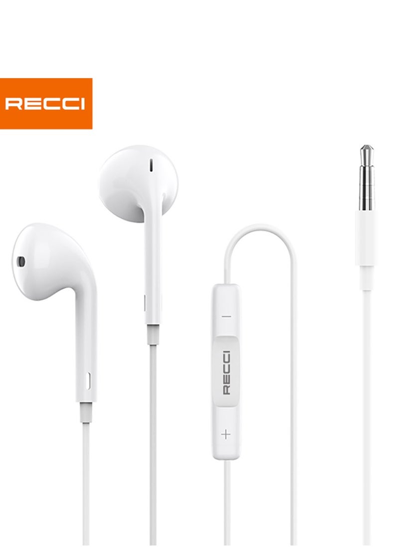 Recci Wired Earphones with HD Sound Quality，Ergonomic Comfort, 14mm Dynamic Speaker, Three-Button Mic Control, Comfort Fit, Universal 3.5mm Jack (White)  - Image 1