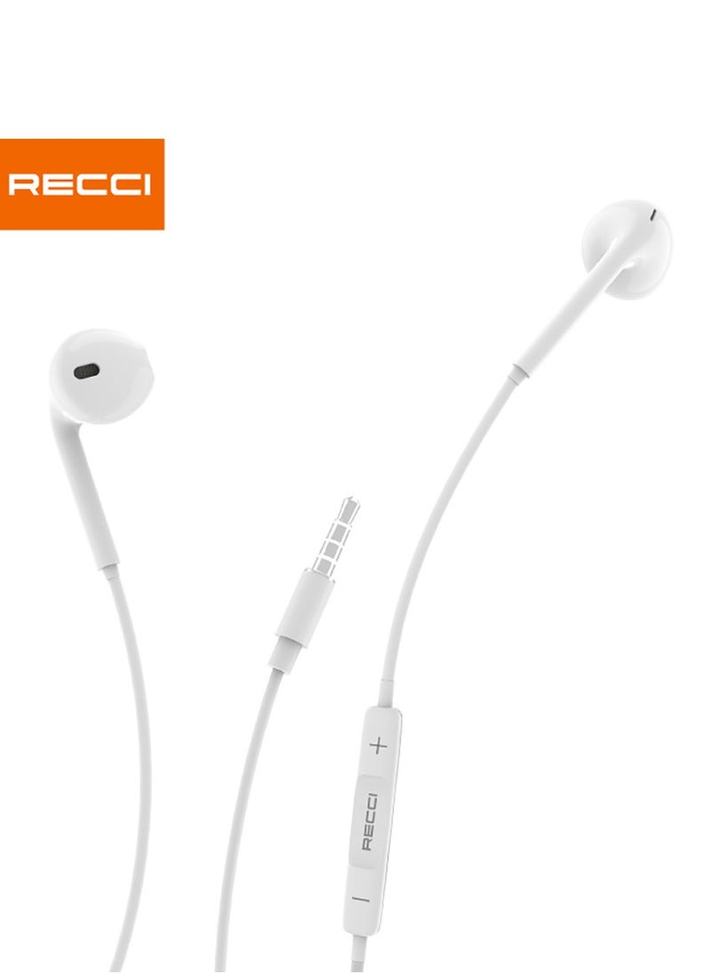 Recci Wired Earphones with HD Sound Quality，Ergonomic Comfort, 14mm Dynamic Speaker, Three-Button Mic Control, Comfort Fit, Universal 3.5mm Jack (White)  - Image 2