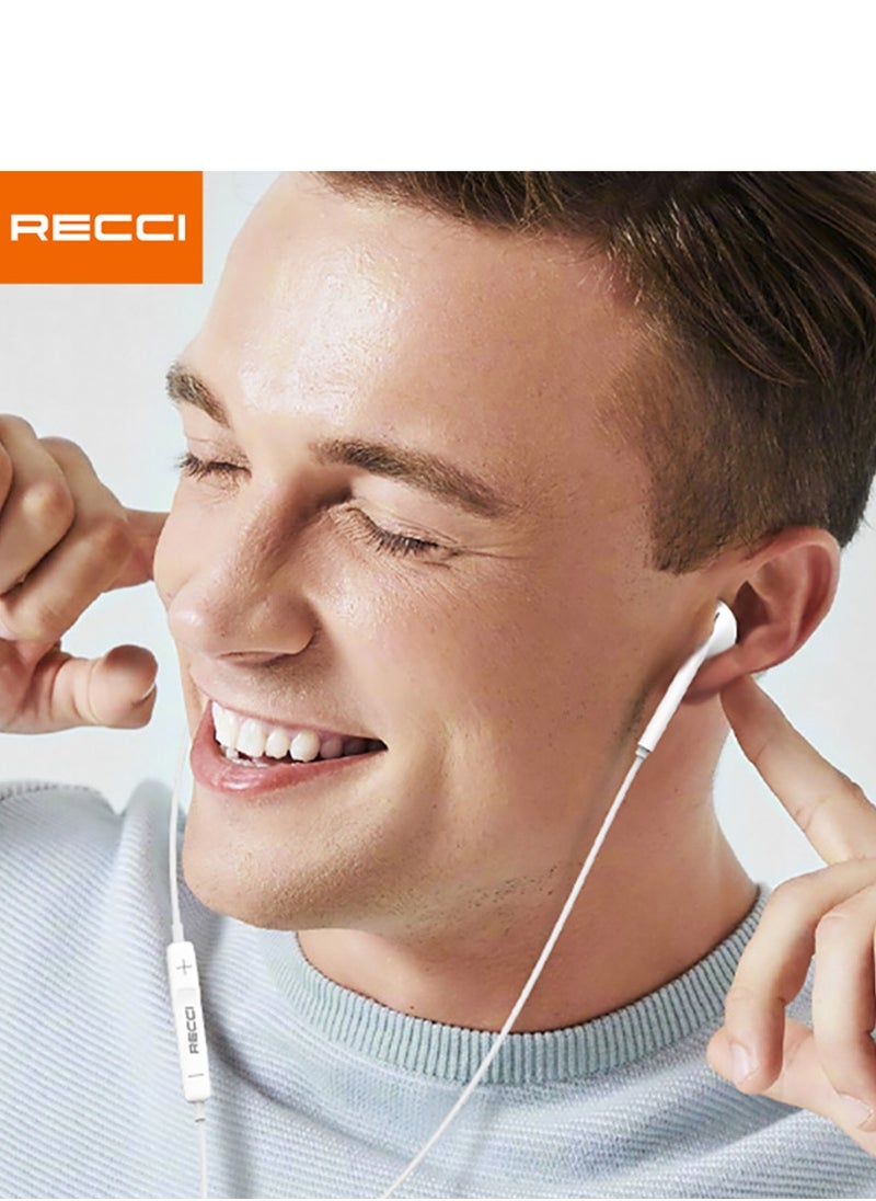 Recci Wired Earphones with HD Sound Quality，Ergonomic Comfort, 14mm Dynamic Speaker, Three-Button Mic Control, Comfort Fit, Universal 3.5mm Jack (White)  - Image 4