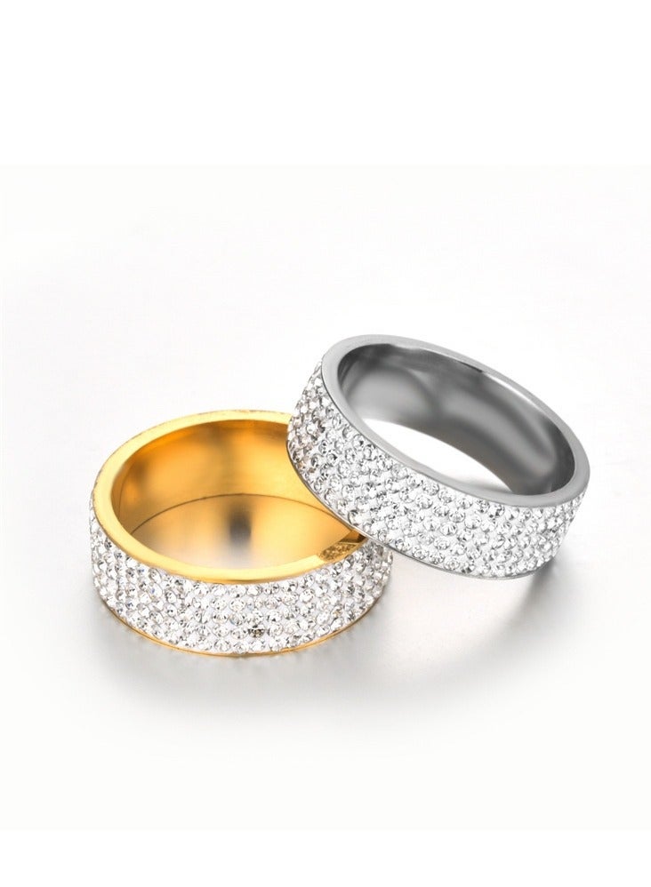 خاتم ألماس من فولاذ التيتانيوم بسمك 8 مم، بخمسة صفوف - خاتم عصري مرصع بألماس شفاف بدرجة AAA، مصنوع يدويًا، مضاد للحساسية، مقاوم للخدش، مناسب للزفاف والمناسبات اليومية - Image 4