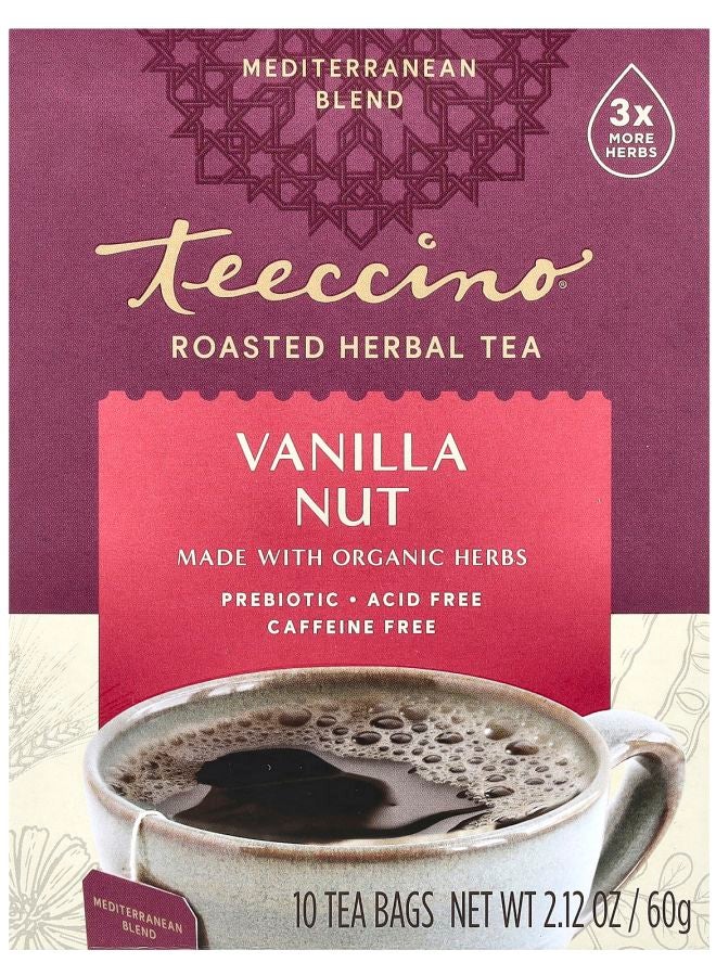 teeccino Roasted Herbal Tea Vanilla Nut Caffeine Free 10 Tea Bags 2.12 oz (60 g)