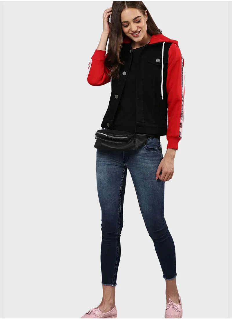 Campus Sutra Stylish Color block Jeans Jacket