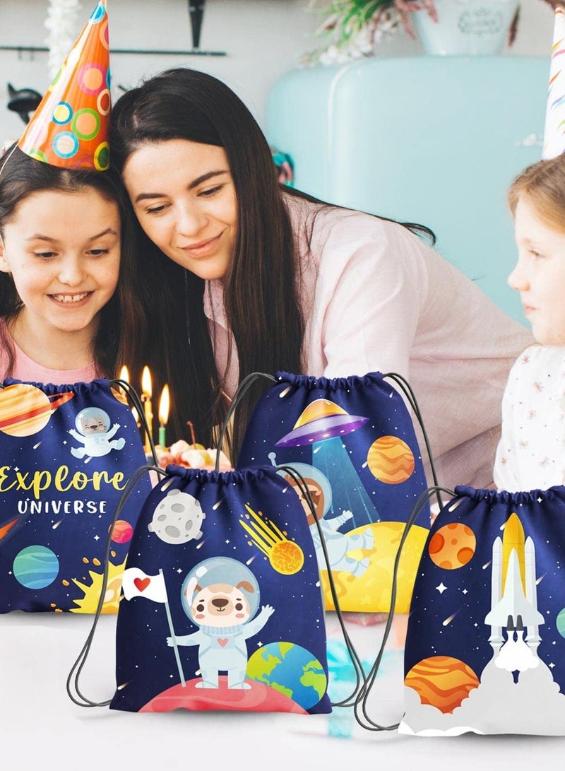 Space Party Favor Bags, 6 Pcs Goodies Drawstring Bags, Space Theme Kid's Birthday Goodies bags, Birthday Party Favor Bags, Candy Snacks School Travel Toy Storage Bag for Boys Girls - Image 5